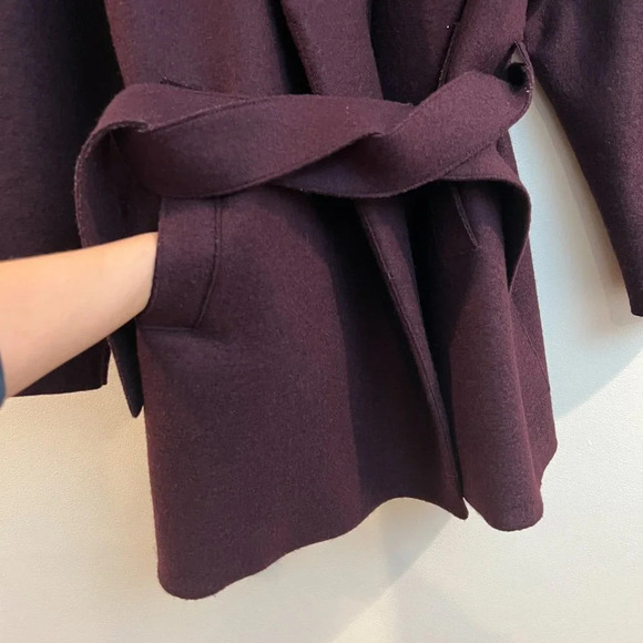 Harris Wharf London Purple Collared Wool Blend Tie Waist Classic Trench Coat 42 - Picture 4 of 9